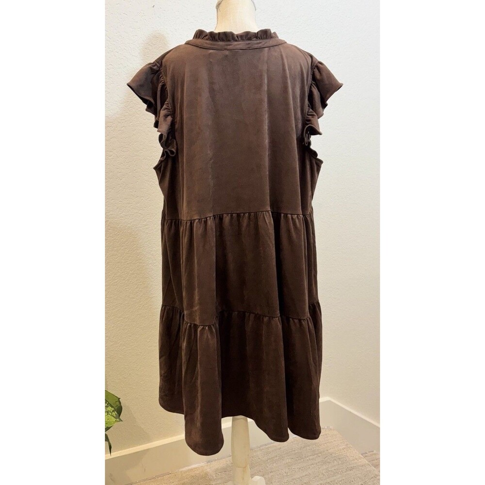 Skies Are Blue Faux Suede Split V-Neck Ruffle Cap Sleeve Tier Dress. Size 3X - Picture 5 of 7